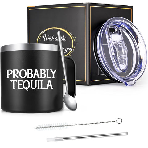 Qtencas taza aislada tequila, lateral negro, mantiene la temperatura.