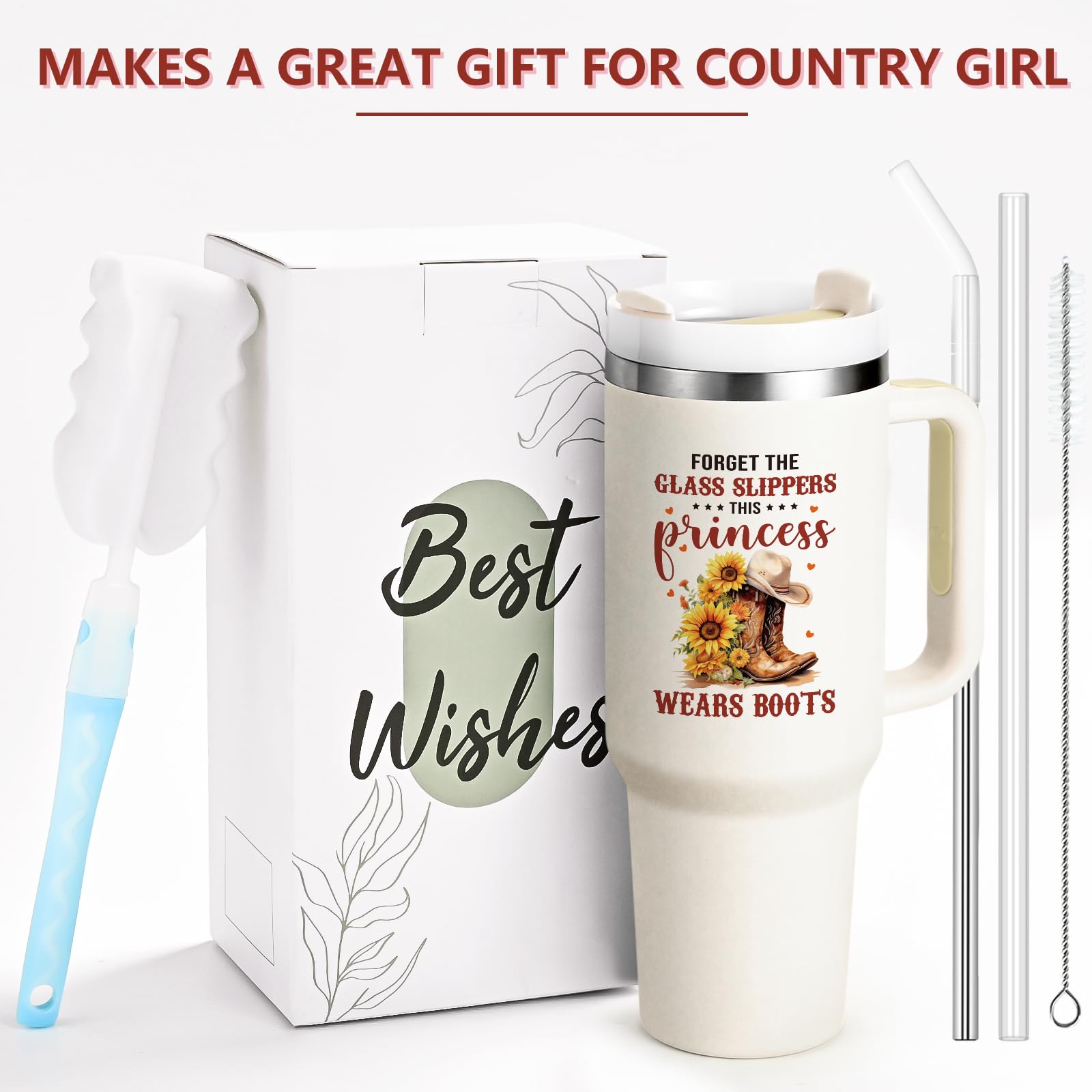 Qtencas vaso termico detalle girasoles y botas, diseño único y practico.