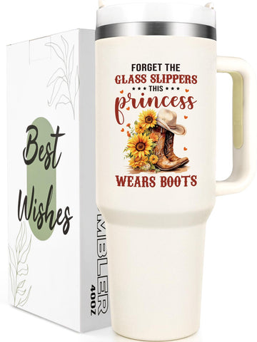Qtencas vaso termico vaquera 40 onzas con botas y sombrero, ideal para regalo.