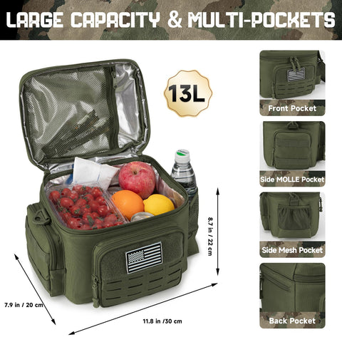 QT&QY bolsa táctica para almuerzo con bolsillo frontal para acceso rápido.
