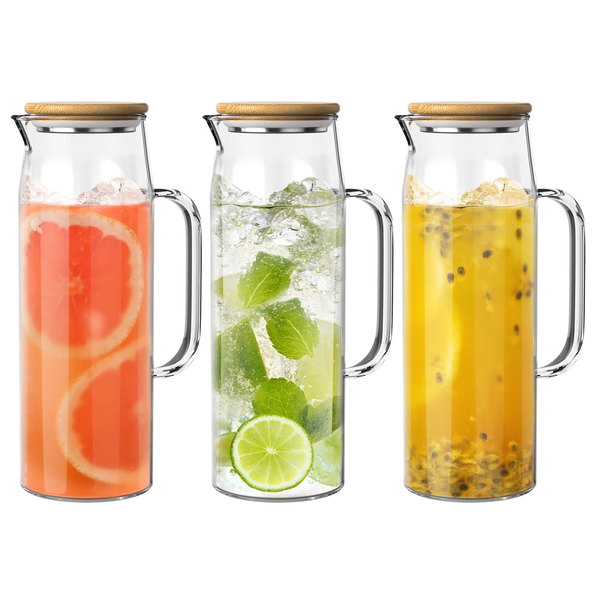 Jarra Quald de vidrio con tapa 50 oz para bebidas frescas y almacenamiento.