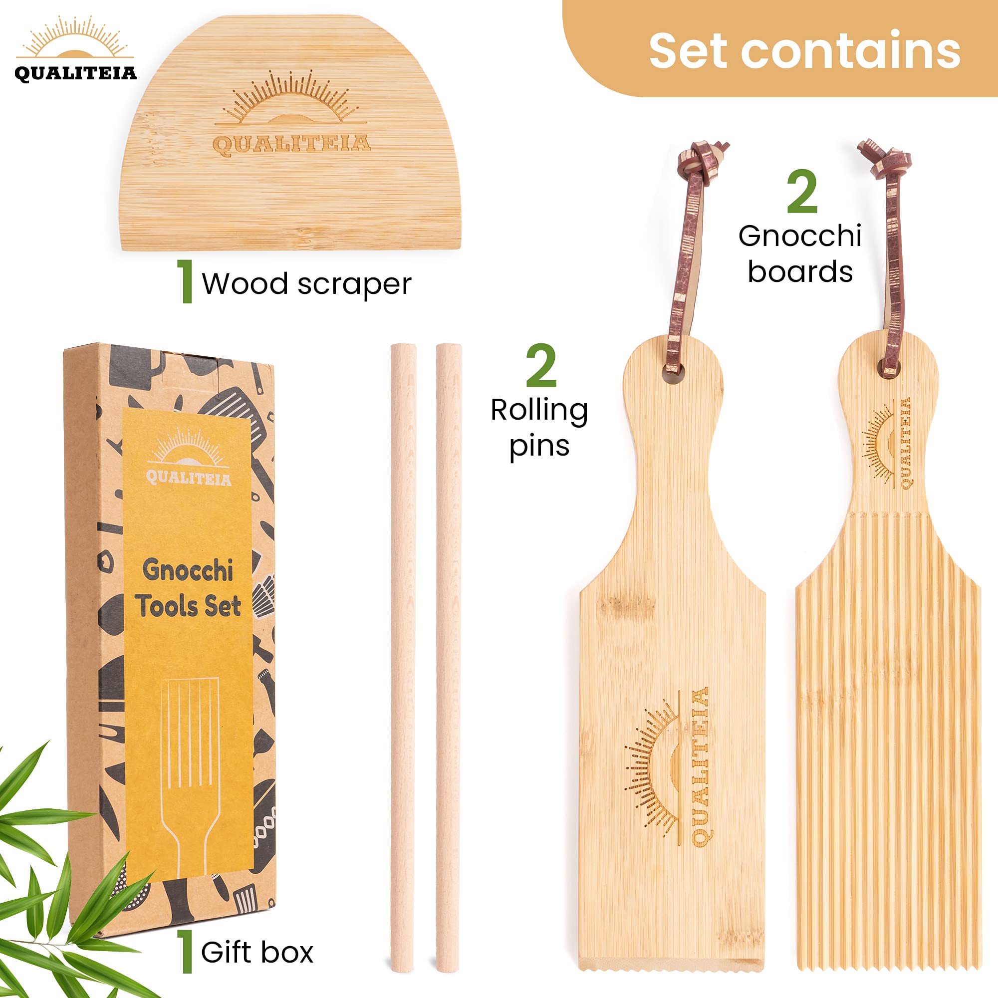 QUALITEIA dos paletas gnocchi de madera para dar forma