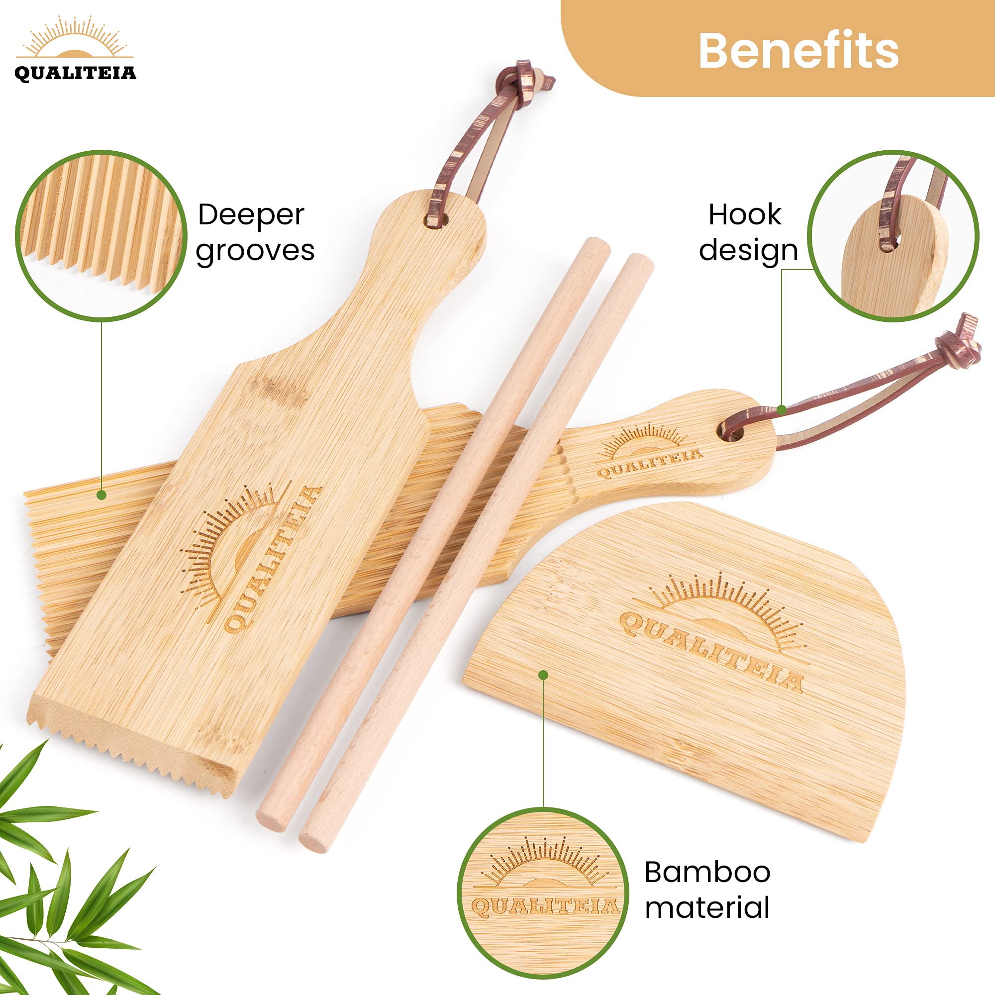 QUALITEIA raspador de masa de bambú para cortar y transferir