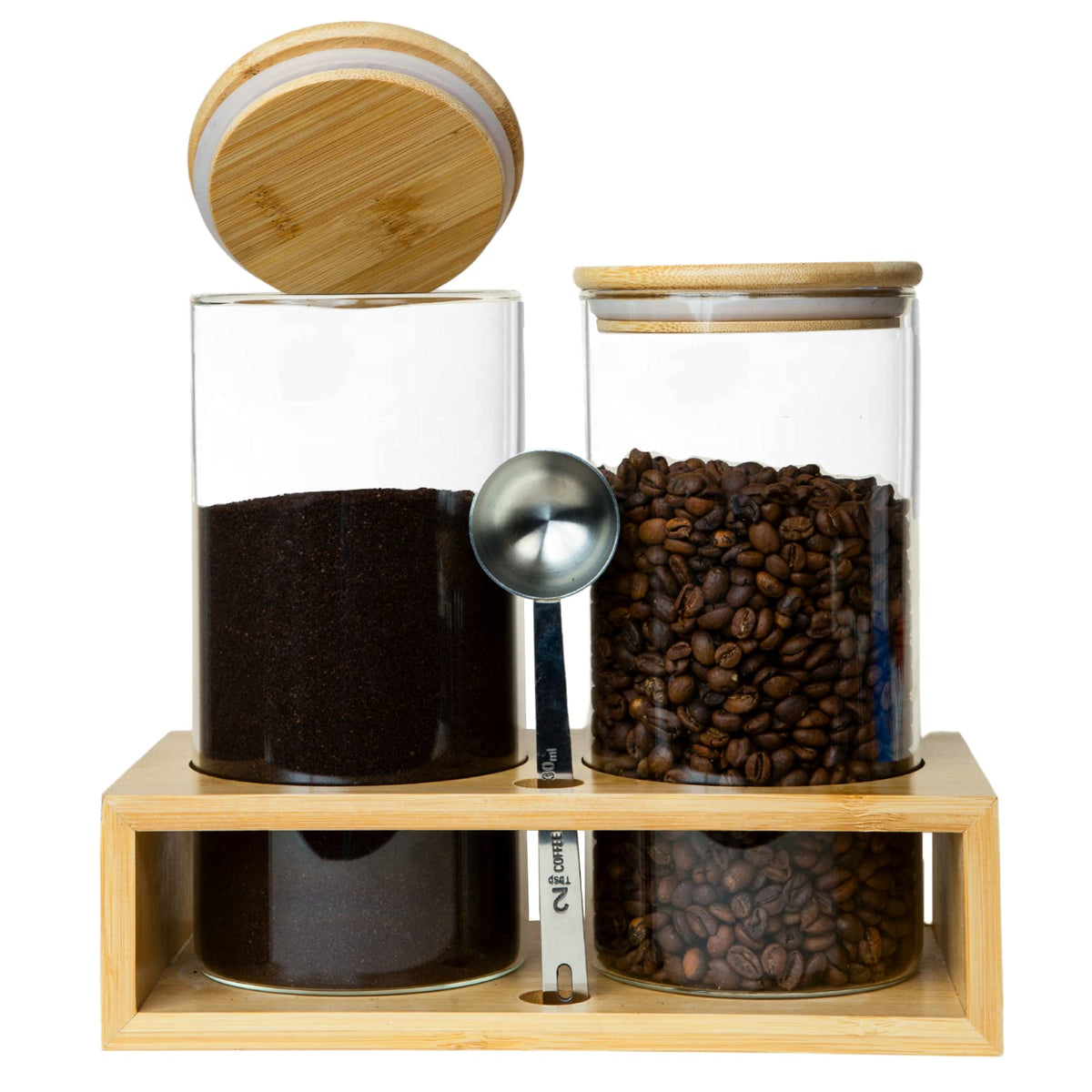 Jarras QUALLON de café 1400 ml en vidrio, almacenamiento seguro de granos.