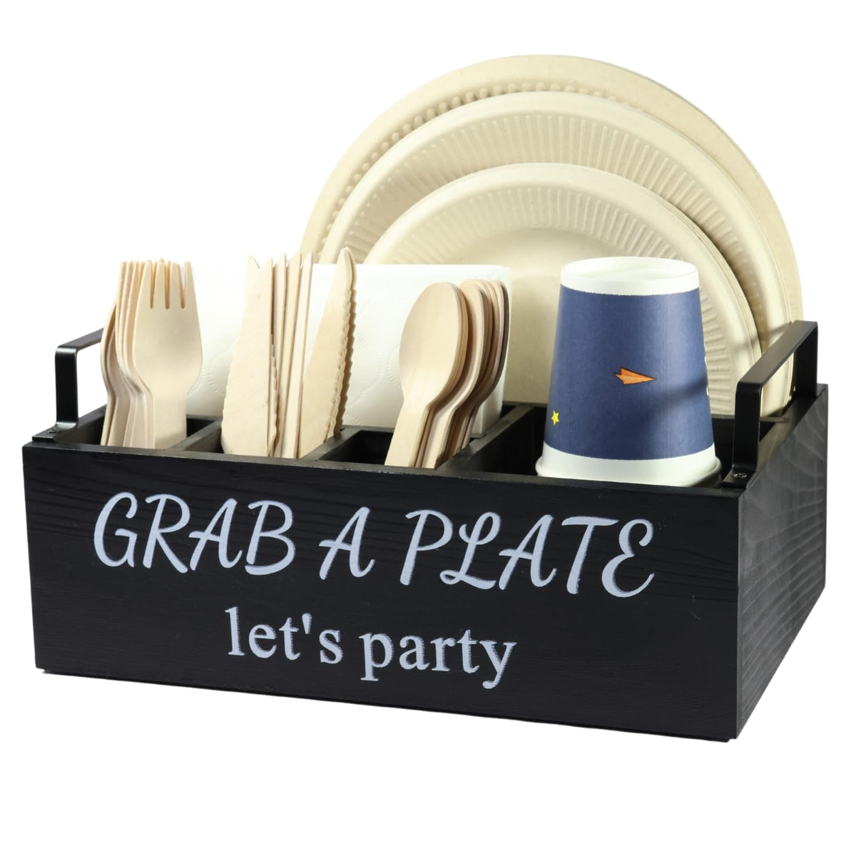 QUALLON portaplato de madera con seis compartimentos para vajilla organizada.