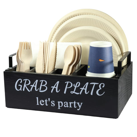 QUALLON portaplato de madera con seis compartimentos para vajilla organizada.