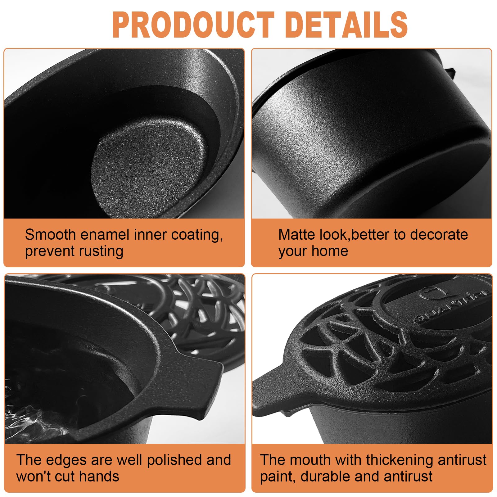 Quantfire estufa hierro esmaltado negro: diseño decorativo y funcional para interiores