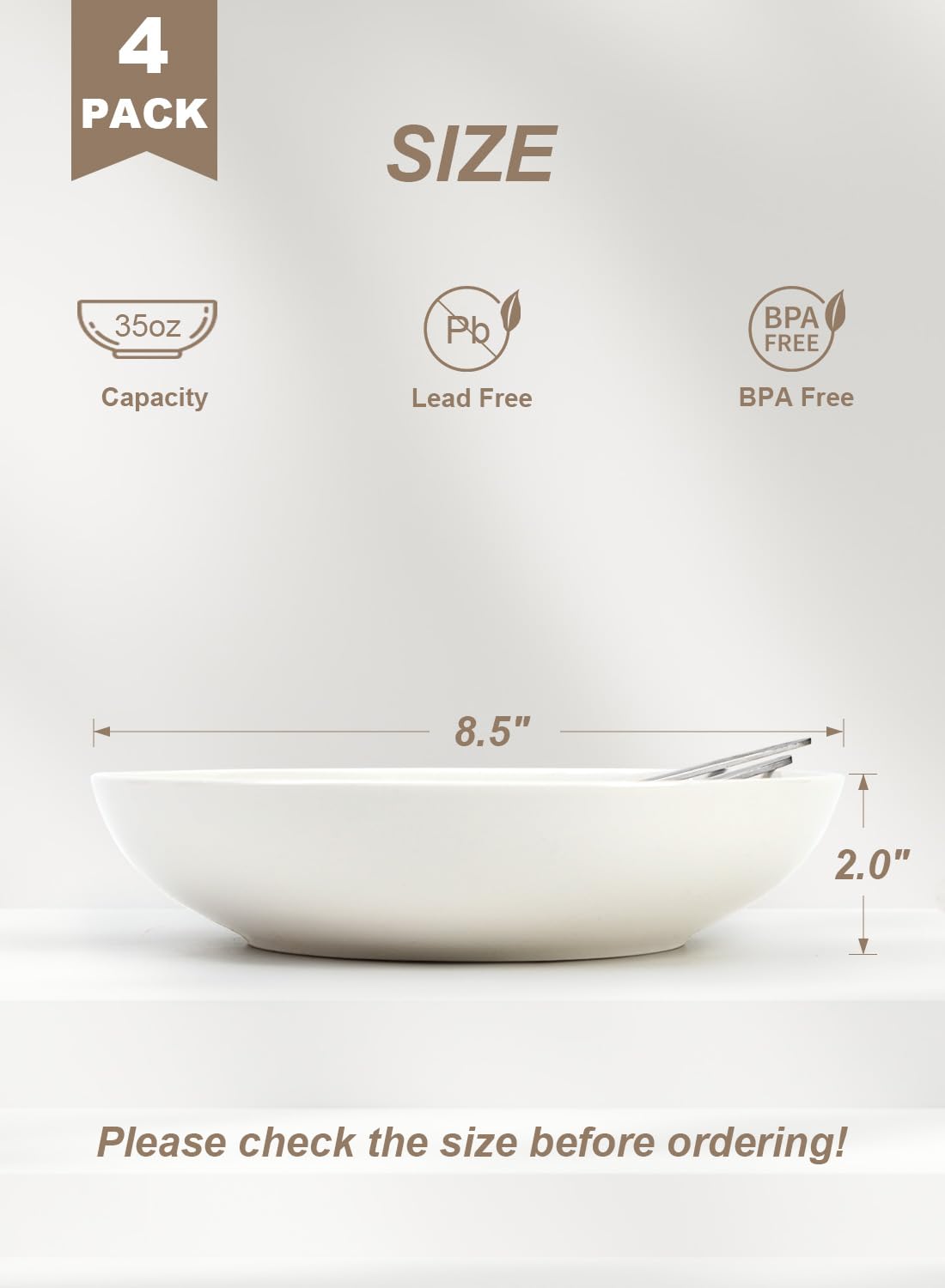 Quatish tazones apilables porcelana blanca, ahorro de espacio