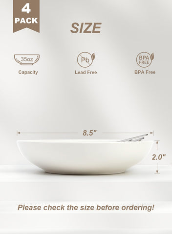 Quatish tazones apilables porcelana blanca, ahorro de espacio