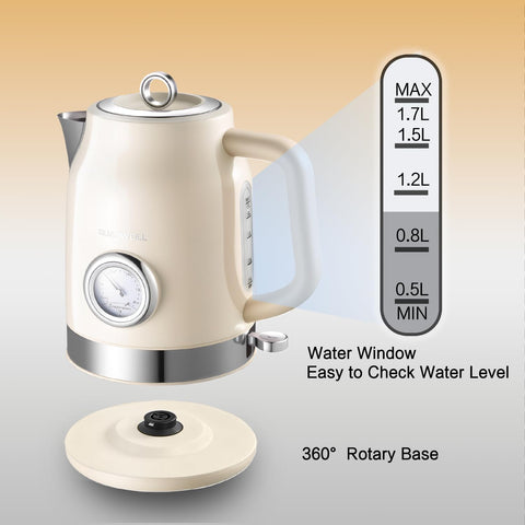 Diseño beige vintage de QUAXWELL añade estilo a la cocina.
