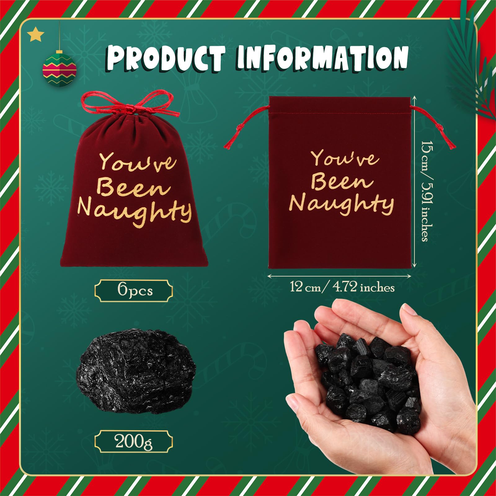 Queekay juego seis bolsas carbón navideño, ideal para sorpresas navideñas