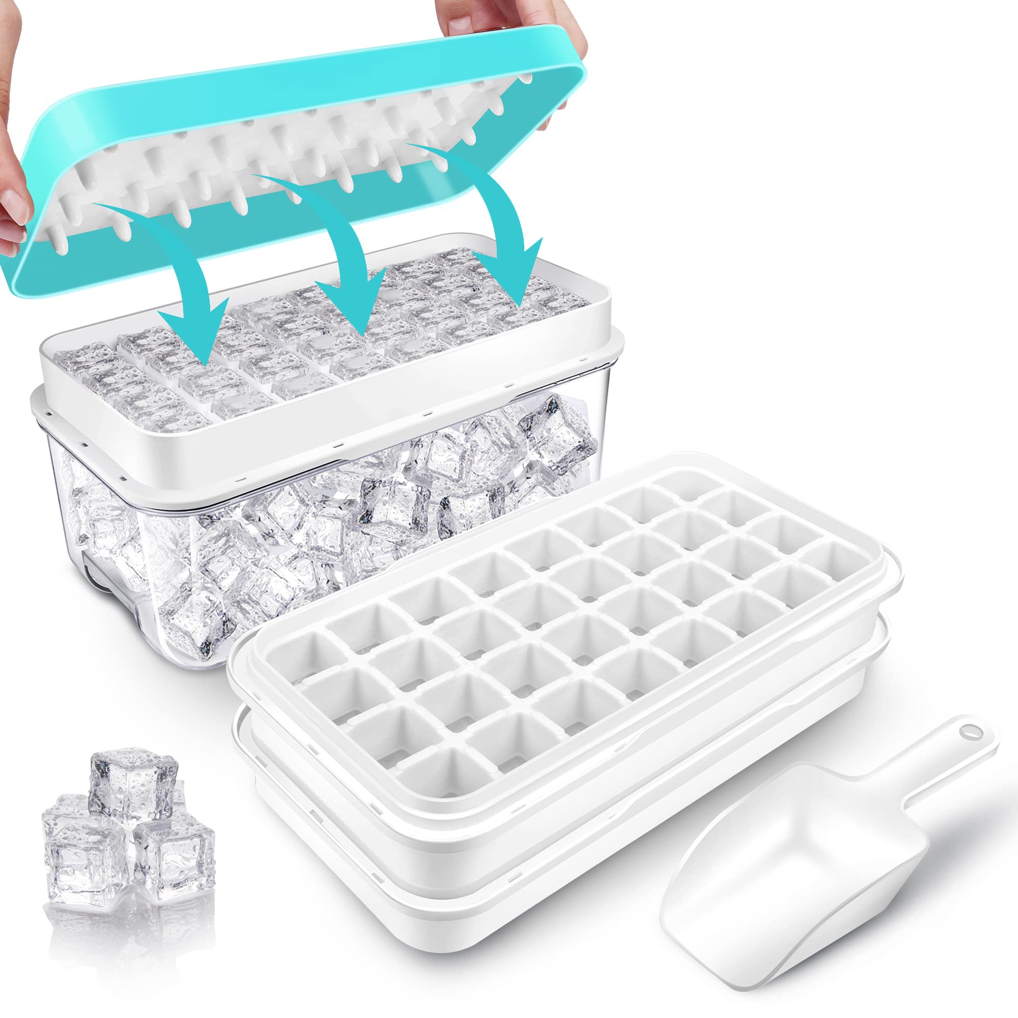 QUELIEN bandeja hielo dos niveles con tapa para apilar y almacenar fácilmente