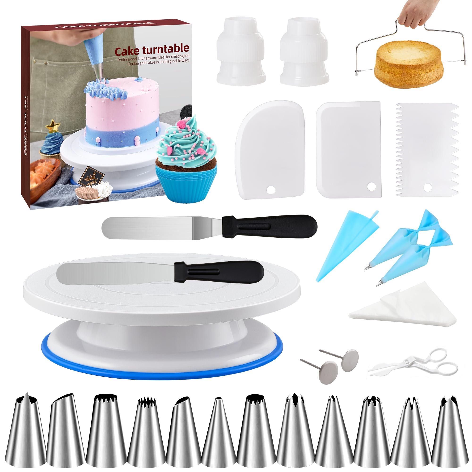 QUELLANCE kit decoracion tortas: torno giratorio de 11 pulgadas para patrones consistentes