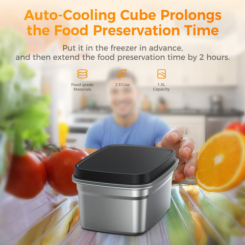 Quessa cubo enfriamiento automático negro, mantiene la comida fresca en días cálidos.