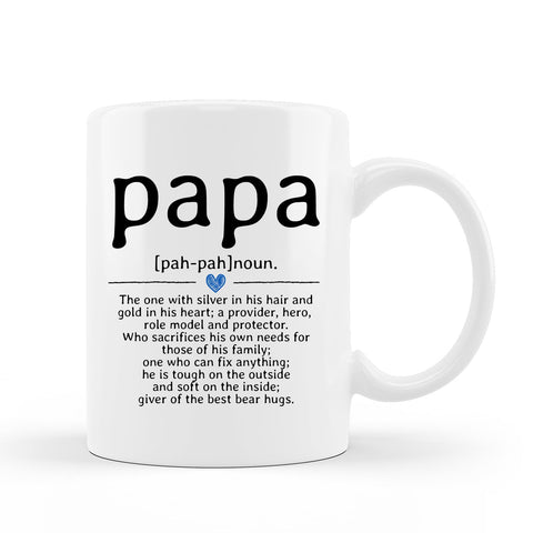 Taza QUICQOD Papá Definición, cerámica 11 onzas, ideal para café matutino.