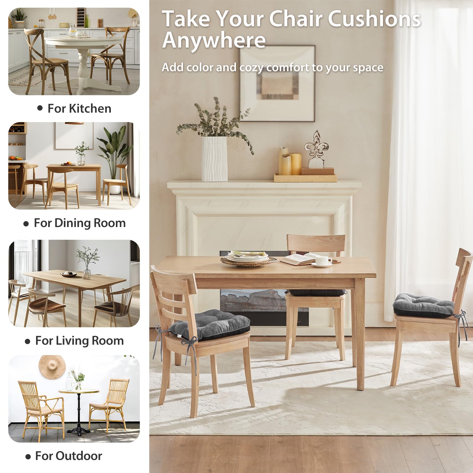 Conjunto Quilmfoam de cuatro cojines para comedor.