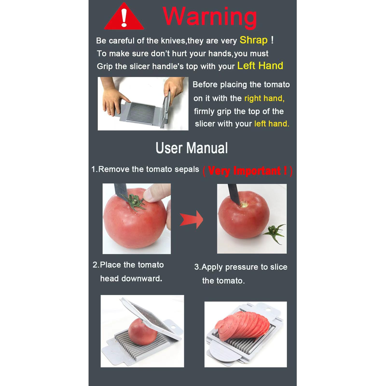 QUJIFETU cortador tomate diseño higiénico facilita limpieza y mantenimiento.