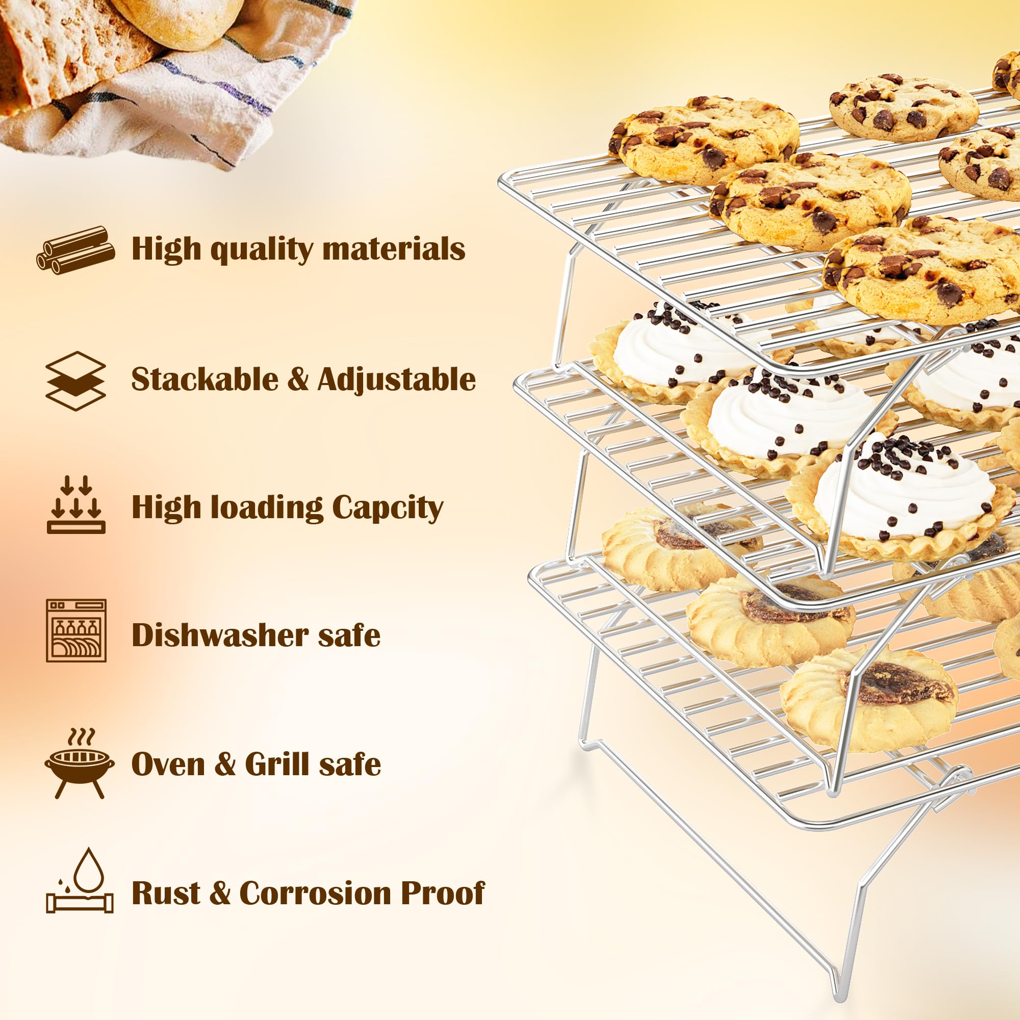 Qukaka rejilla enfriamiento para bizcochos, uso ideal para varias porciones