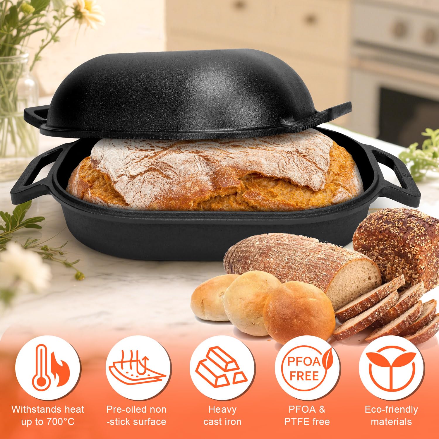 QuliMetal gran capacidad de 9.5 qt para hogazas grandes