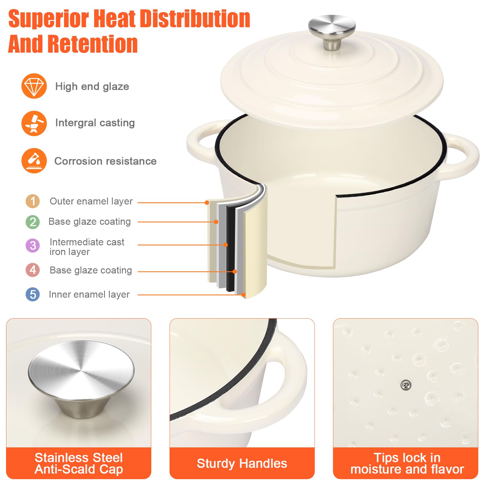QuliMetal olla de hierro esmaltada 4,8 cuartos para asados y sopas
