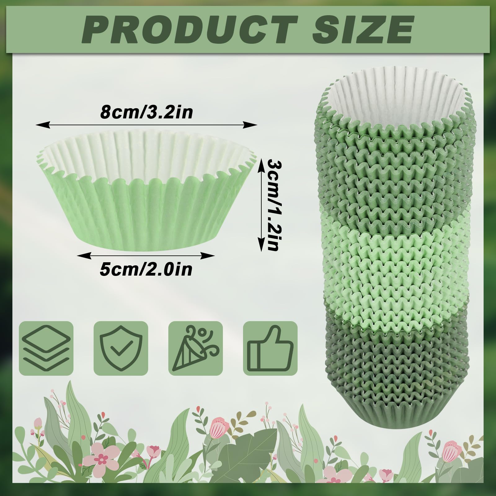 Qumenan papeles para cupcakes gradiente verde salvia, realzan postres en baby showers.