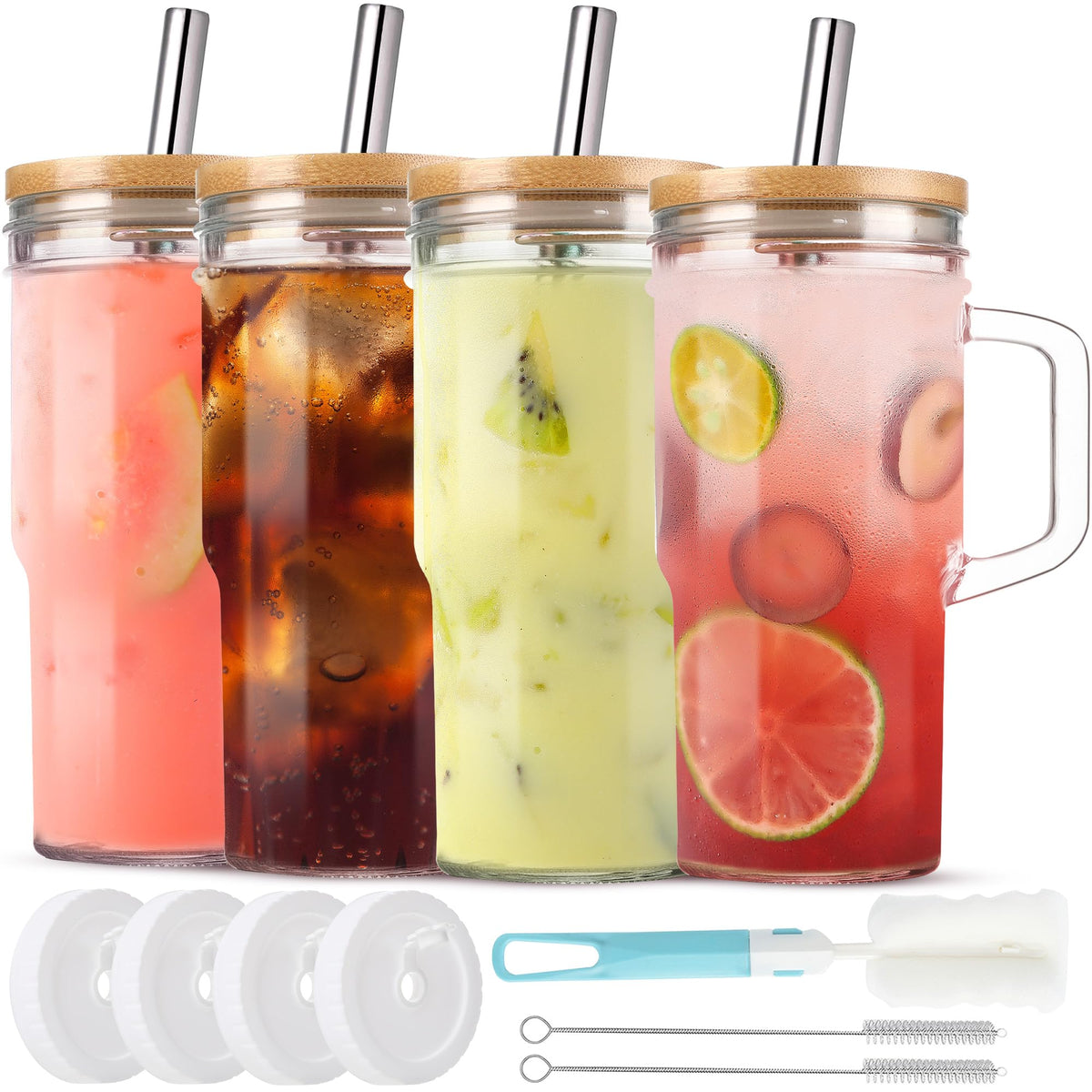 Vaso Qumuauu de vidrio 24oz con boca ancha, ideal para bebidas frías