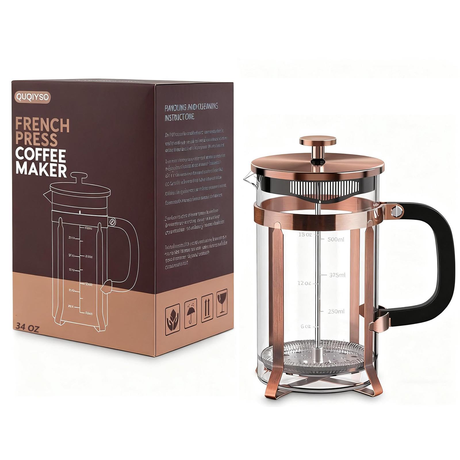 QUQIYSO vaso de vidrio borosilicato claro para infusiones visibles