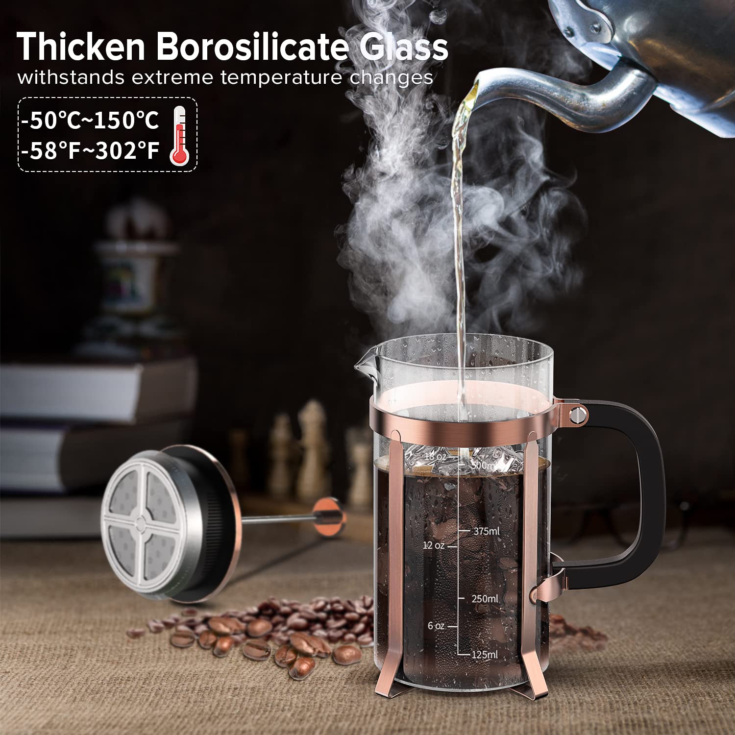 QUQIYSO Prensa Francesa con vidrio borosilicato para infusiones limpias.