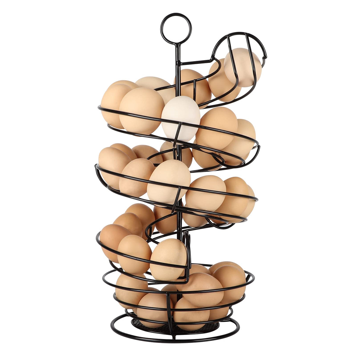 QUTREY porta-huevos negro en metal con espiral, ideal para organizar la cocina.