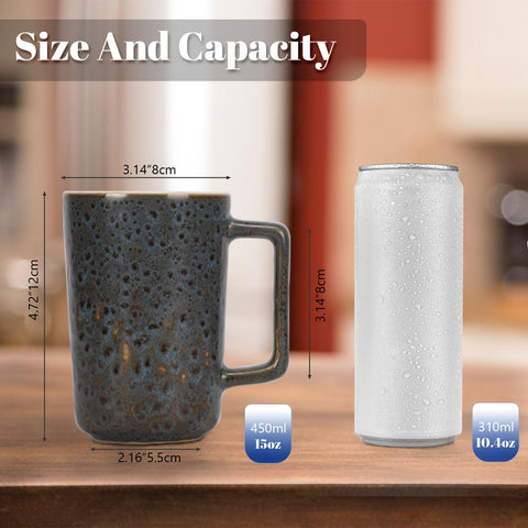 Taza grande QUTREY 15oz con mango ergonómico para latte cómodo.