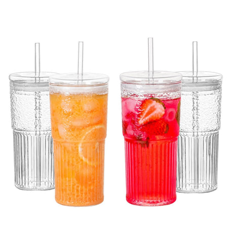 Vaso QWEZXO con tapa de cristal, perfecto para bebidas frías y presentaciones elegantes.