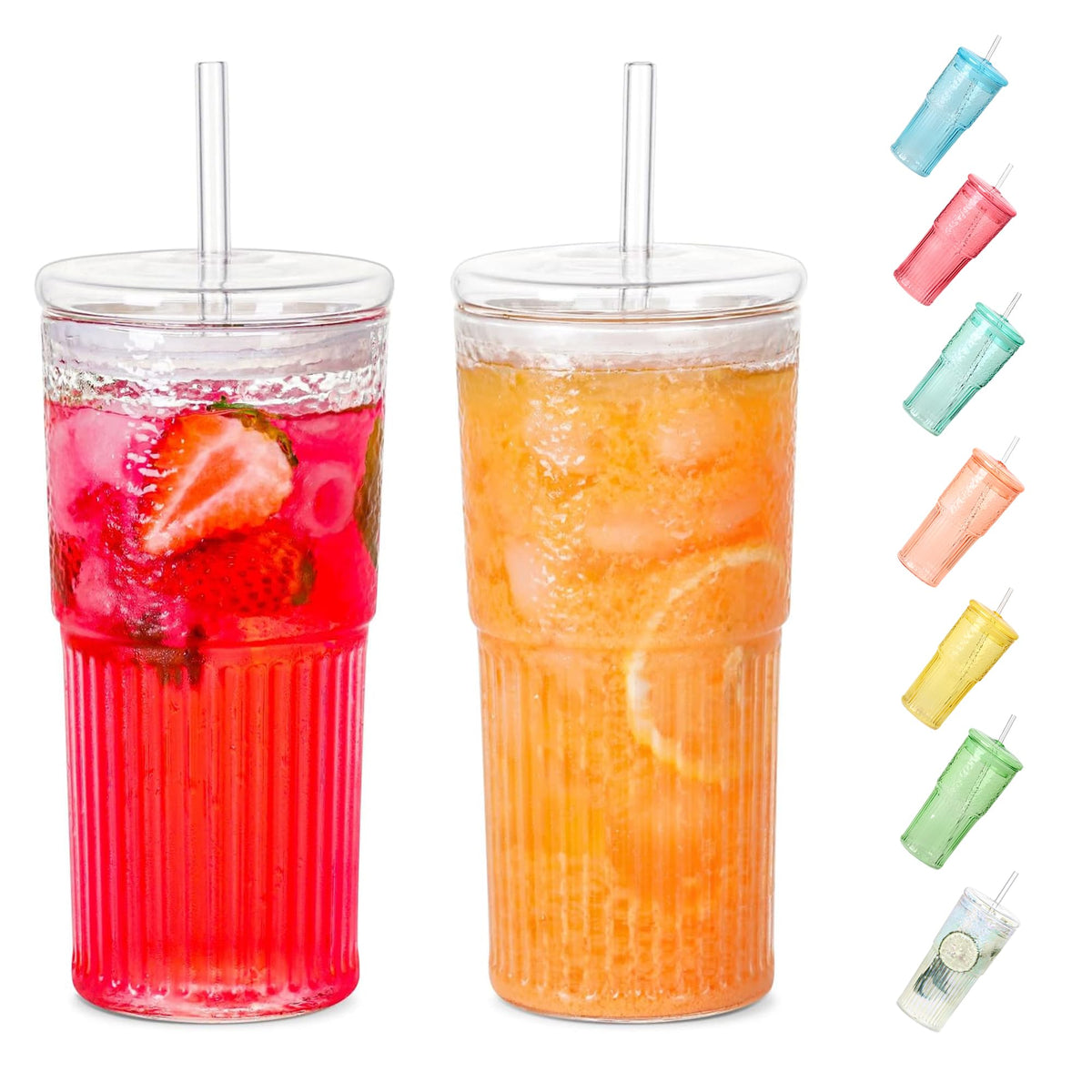 Vaso de vidrio QWEZXO con tapa 20oz para bebidas frías o calientes