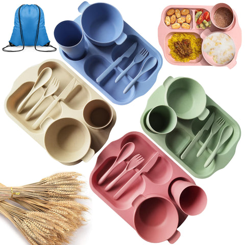 Conjunto QWFHOME 25 piezas de platos y tazones de trigo, duradero para uso diario.