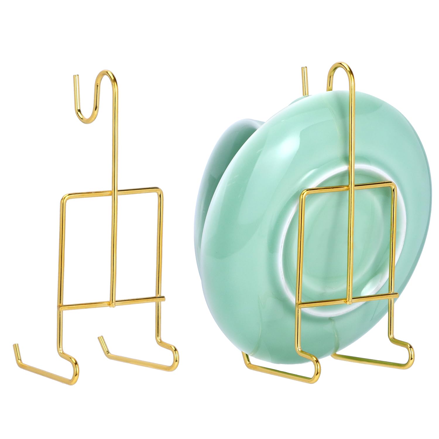QWORK: soporte dorado para tazas en vitrina, organización con estilo
