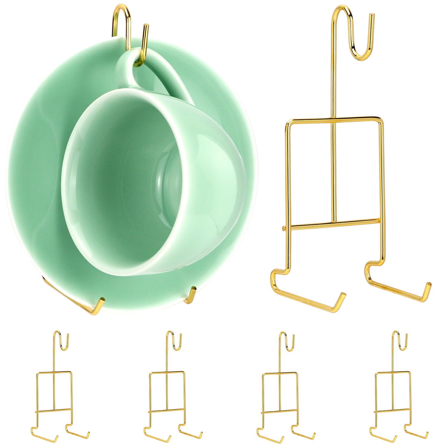 QWORK: soporte dorado para tazas, exhibición elegante de vajilla