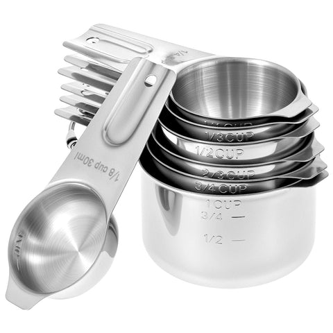 Tazas medidoras QWORK de acero inoxidable, conjunto de 7 piezas, listas para cocinar.