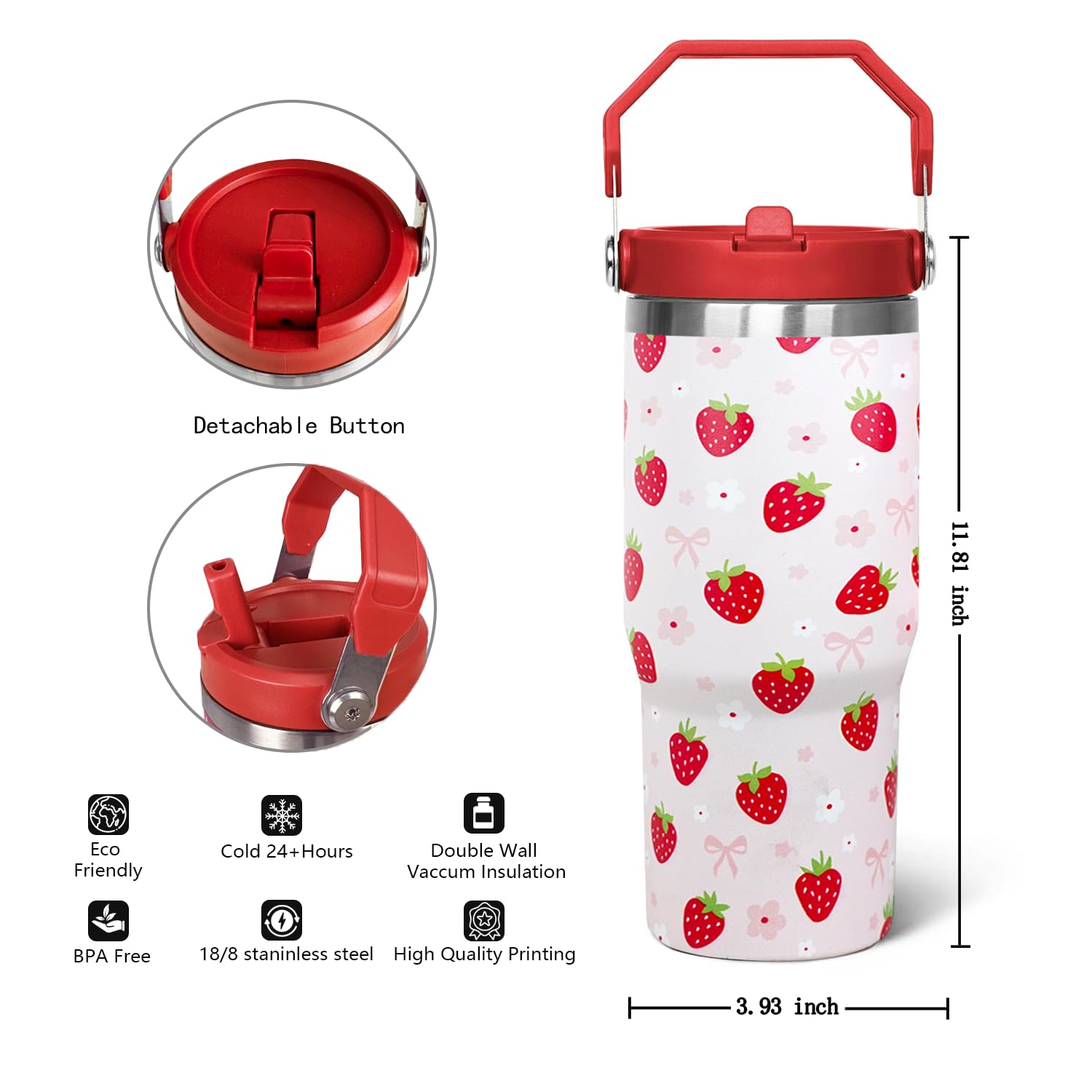 Diseño floral fresa qwpmvhsak para 30 onzas, estilo femenino