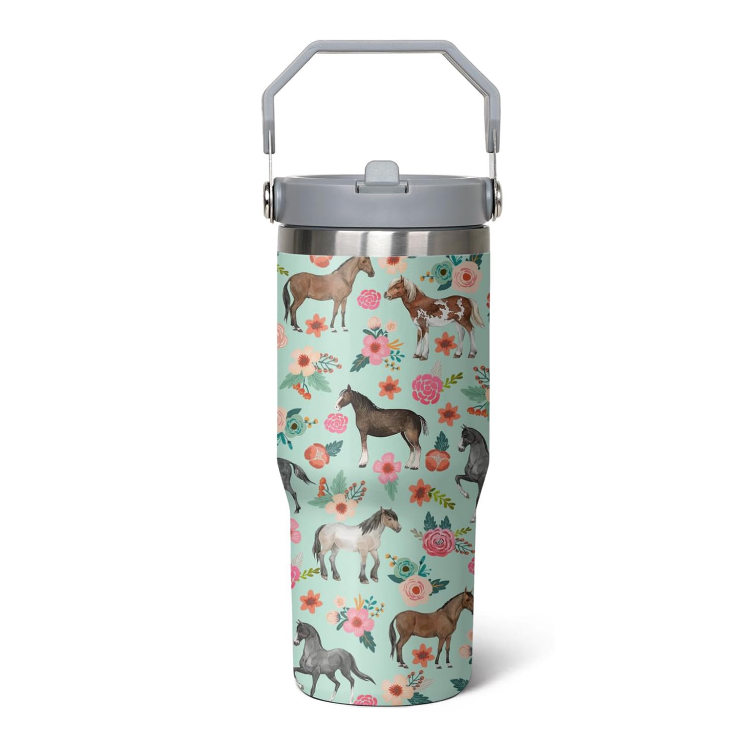 Vaso qwpmvhsak con diseño de caballo floral y asa, ideal para uso diario.