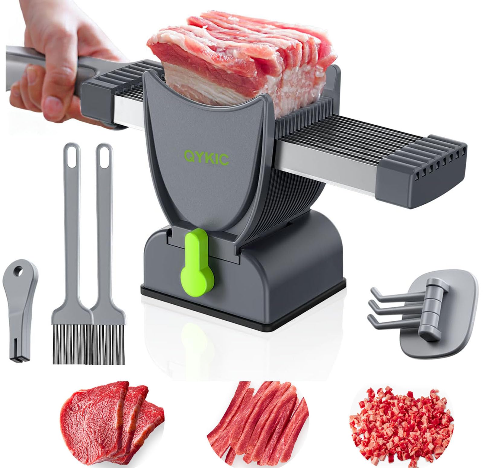 Cortador de carne QYKIC muestra 18 rodajas uniformes para carne fresca