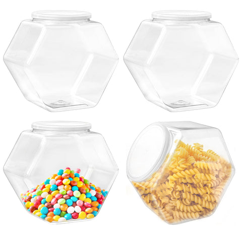 Jarras hexagonales Qyyiguf con tapa transparente para dulces y snacks, visibilidad clara.