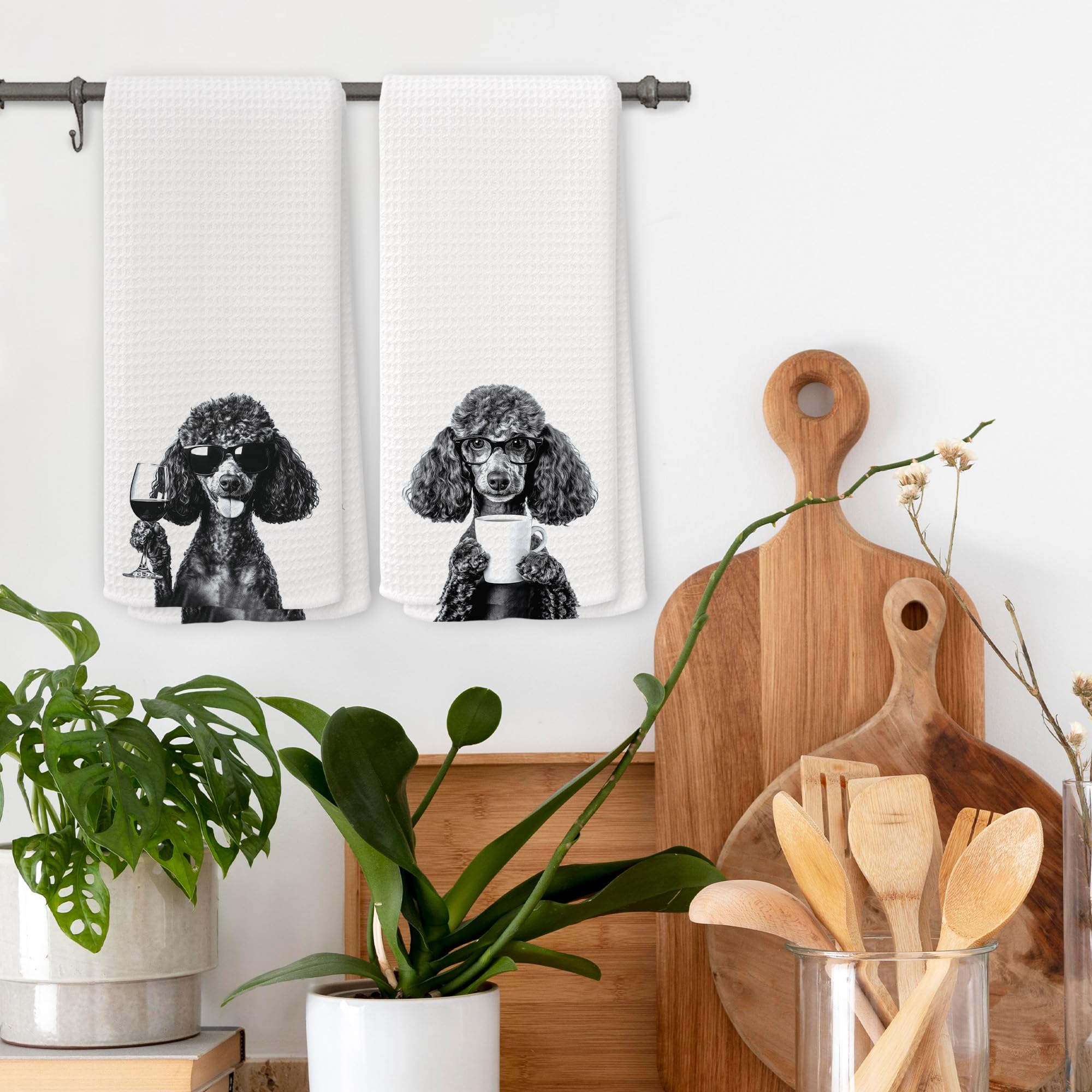 Toalla QZQE con caniche negro, diseño atractivo para la cocina.