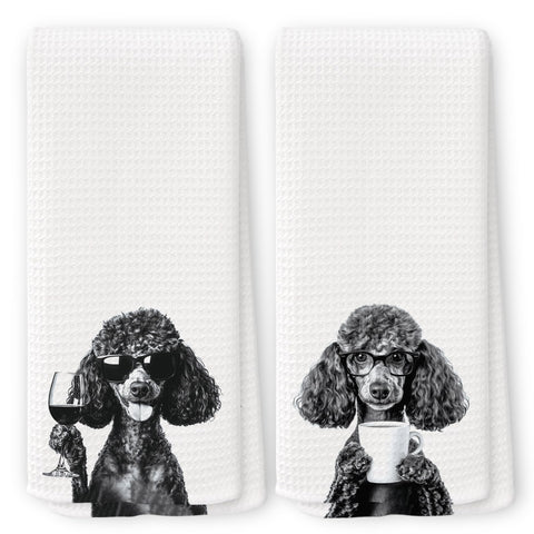 Toalla QZQE con caniche negro divertidas, ideal para secar platos.