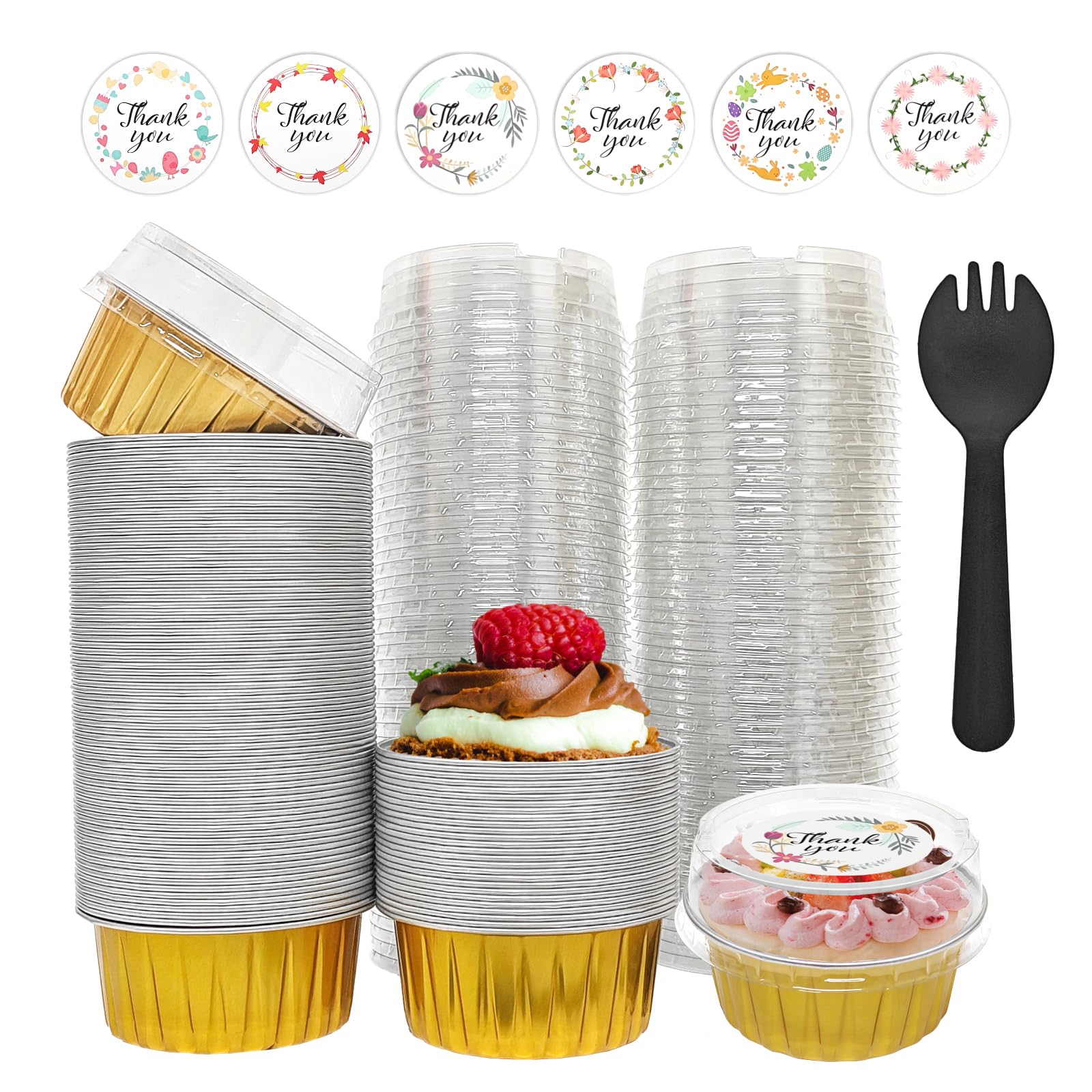 Moldes de aluminio QZV 5oz con tapa para hornear cupcakes y postres