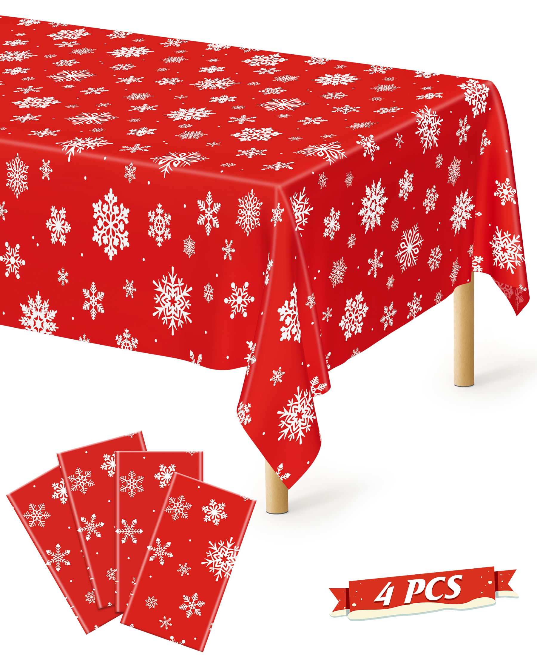 Mantel QZYL con copos de nieve rojos para decoración navideña elegante.