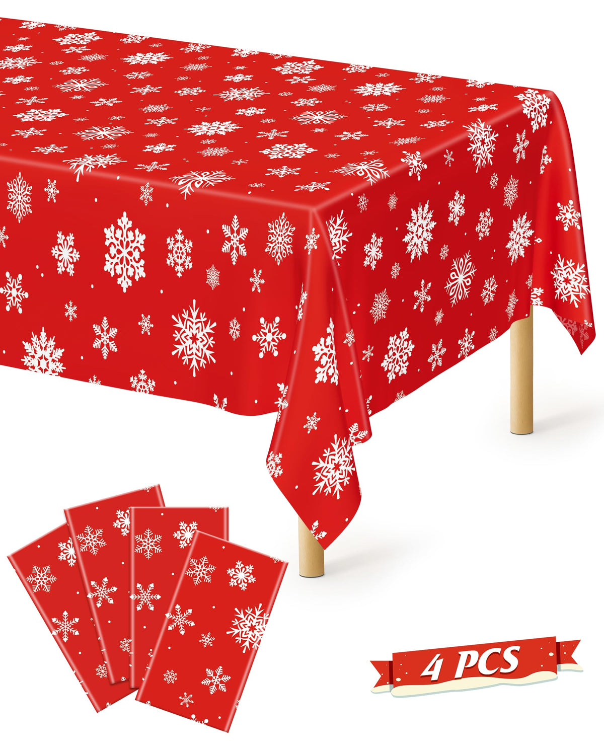 Mantel QZYL con copos de nieve rojos para decoración navideña elegante.