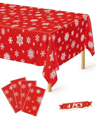 Mantel QZYL con copos de nieve rojos para decoración navideña elegante.