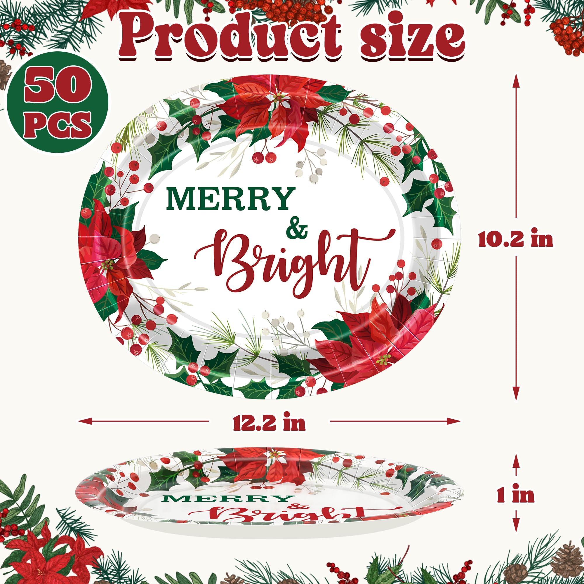 QZYL platos Navidad con poinsettia y bayas para ambientar la mesa.
