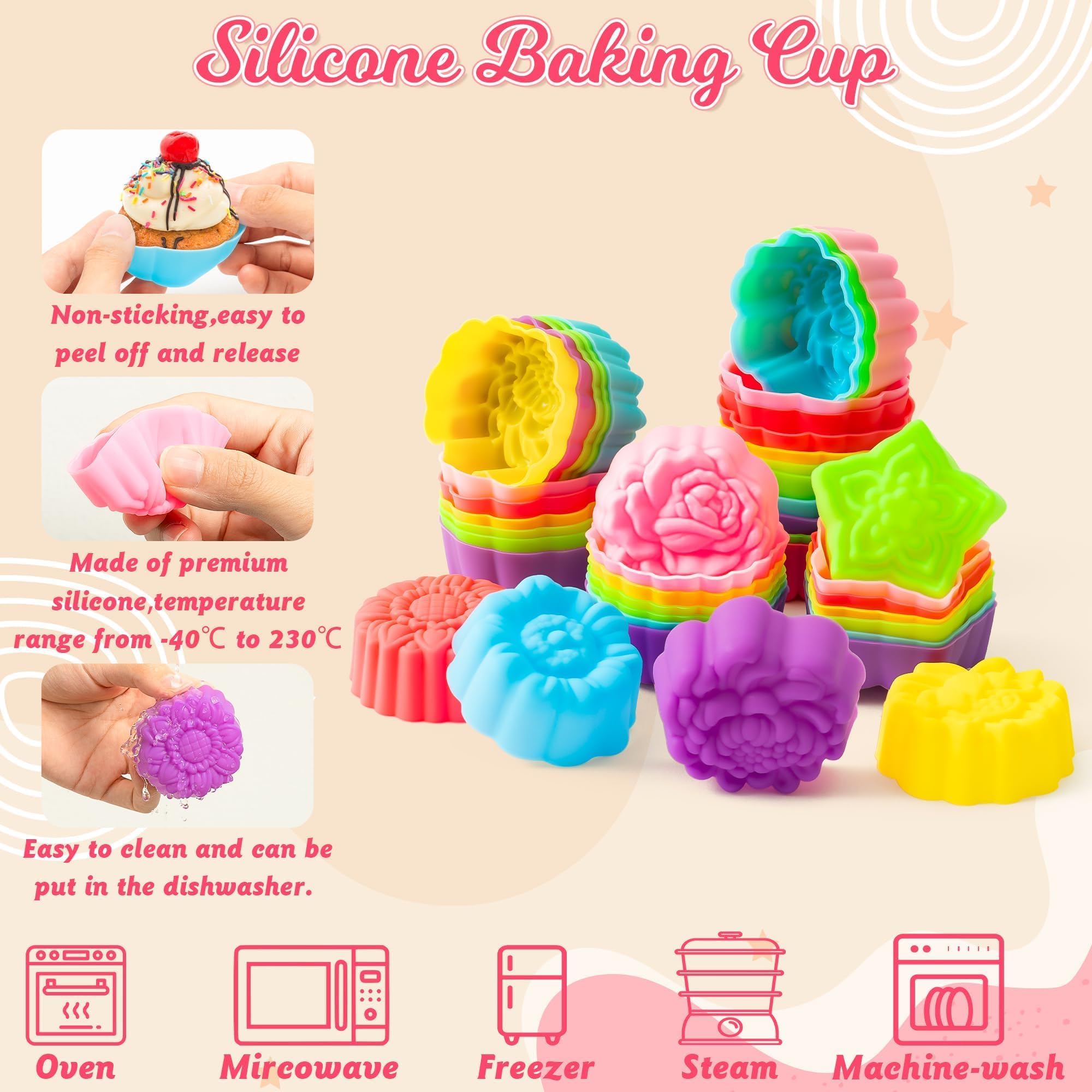 Moldes de silicona R HORSE en morado para mini cupcakes con flores, seguros para el horno.