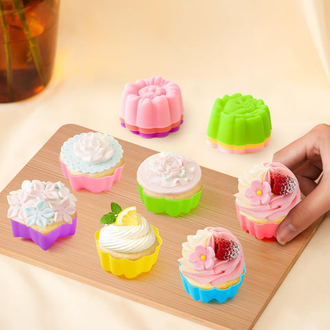 Moldes de silicona R HORSE en rosado para mini cupcakes con flores, fáciles de desmoldar.