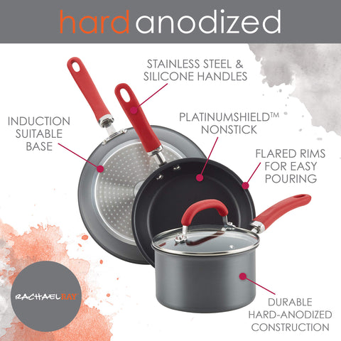 Borde ancho para verter sin goteos en la sartén Rachael Ray Create Delicious.